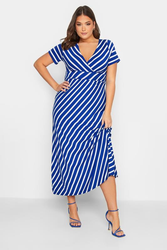  Grande Taille YOURS Curve Blue Stripe Swing Maxi Dress