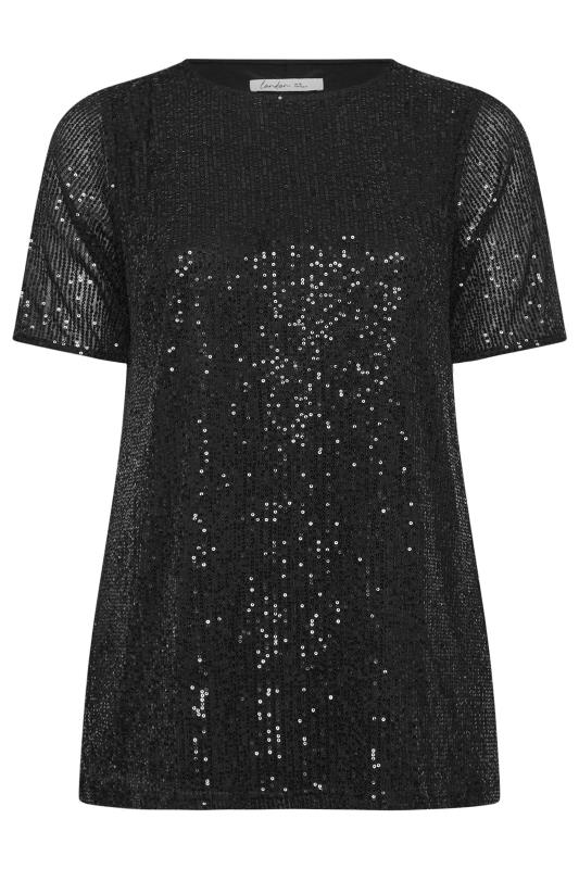 YOURS LONDON Plus Size Black Sequin Swing Top | Yours Clothing  5