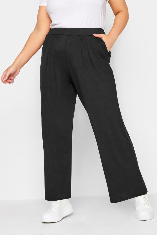 YOURS Plus Size Black Pleat Front Wide Leg Trousers | Yours Clothing 1