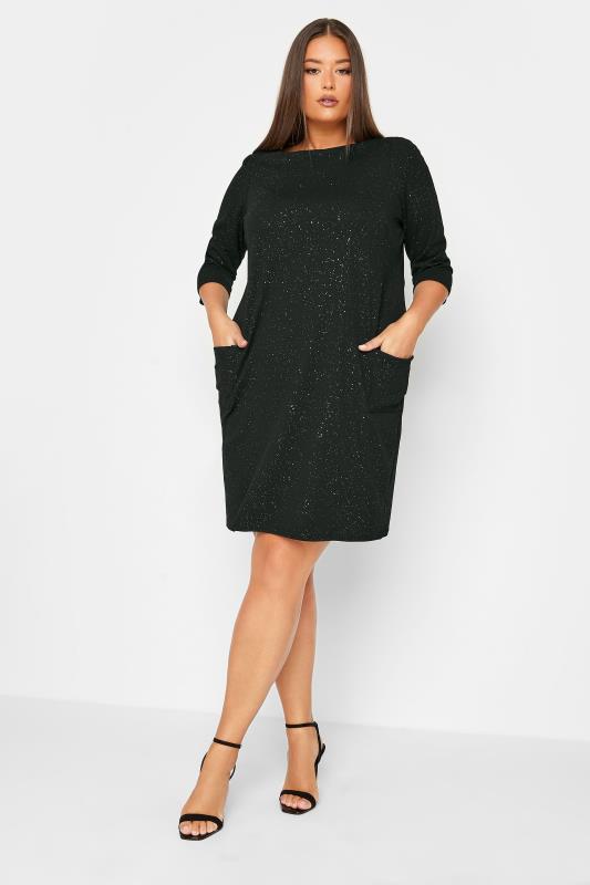  Grande Taille YOURS Curve Black & Silver Glitter Tunic Dress