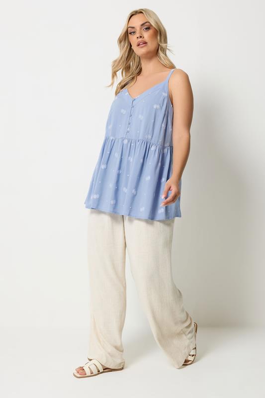 YOURS Curve Blue Embroidered Button Cami Vest Top | Yours Clothing 1