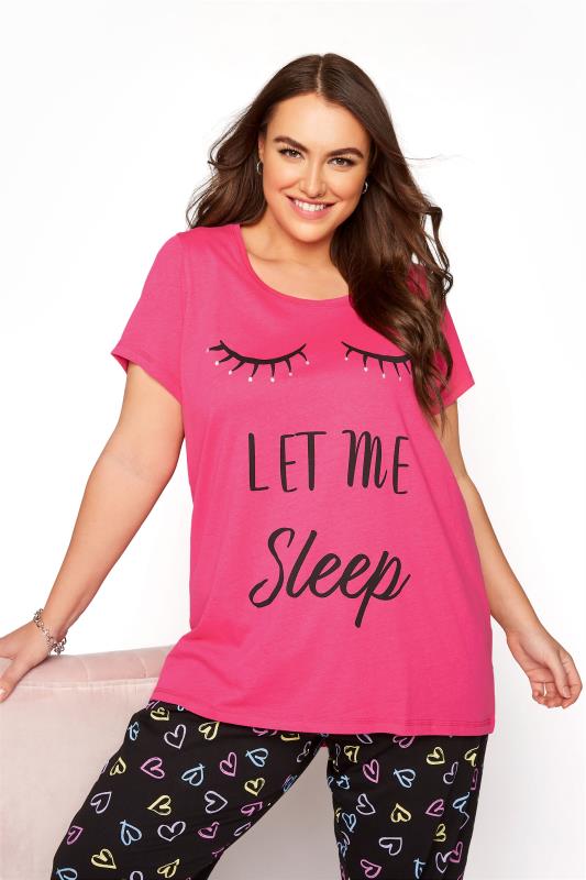 Plus Size  Curve Pink 'Let Me Sleep' Dipped Back Pyjama Top