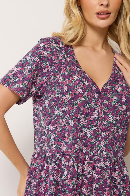 M&Co Berry Purple Ditsy Floral Cotton Tiered Maxi Dress | M&Co 4