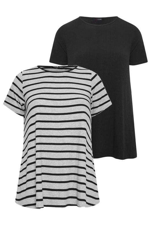 YOURS Plus Size 2 Pack Black Ribbed Swing T-Shirts | Yours Clothing 8