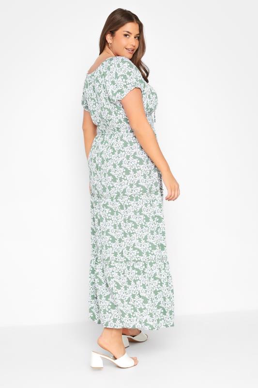 Curve Sage Green Floral Print Bardot Maxi Dress 3