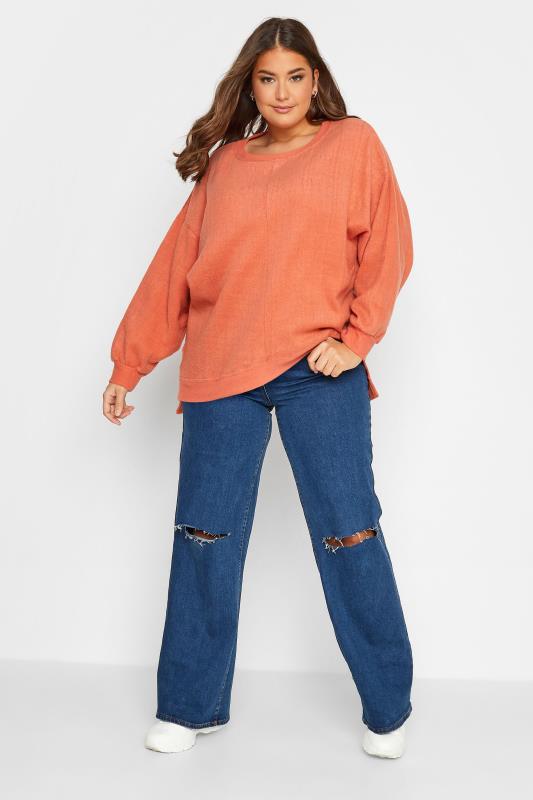 Plus Size Orange Soft Touch Fleece Sweatshirt | Yours Clothing  2