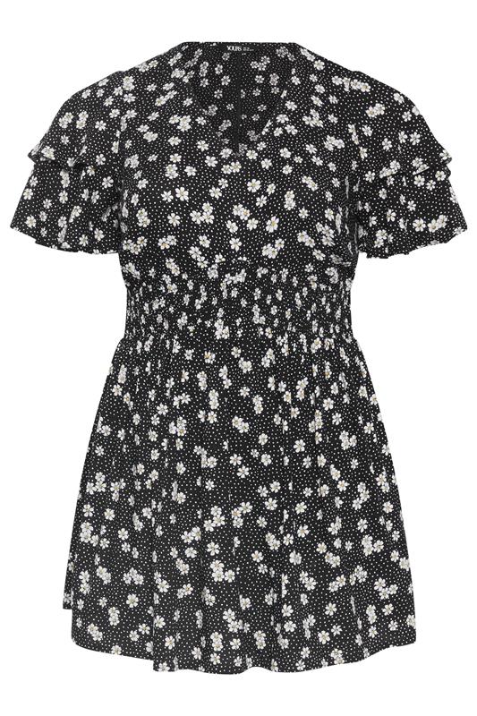YOURS Plus Size Black Daisy Flutter Sleeve Top | Yours Clothing 5