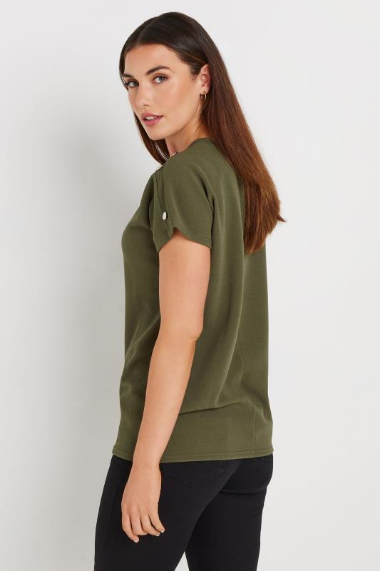 LTS Tall Khaki Green Shoulder Button Detail Top | Long Tall Sally 3