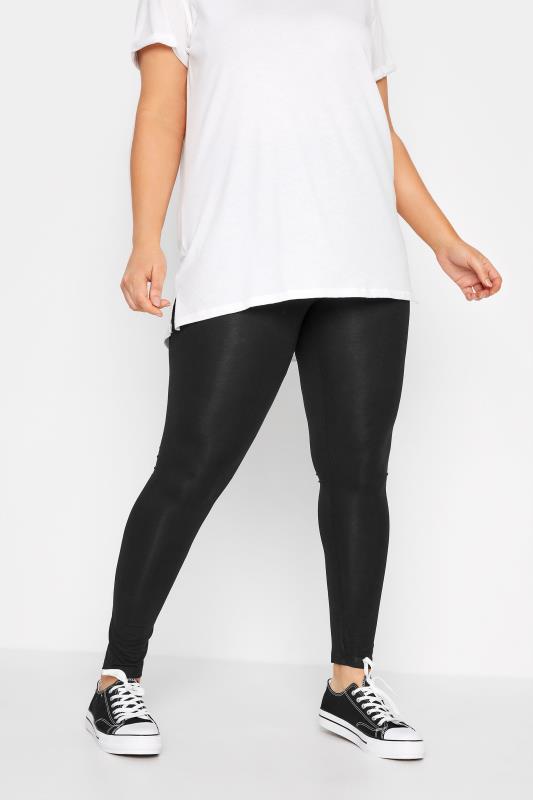 Plus Size 2 PACK Black & Textured Print Soft Touch Leggings | Yours Clothing 5