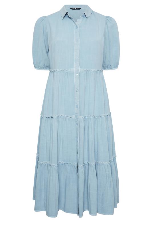 YOURS Curve Plus Size Blue Acid Wash Tiered Chambray Denim Shirt Dress | Yours Clothing  6