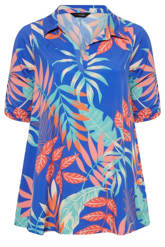 Plus Size Blue Leaf Print Collared Tunic Top | Yours Clothing 6
