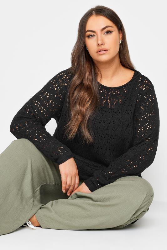 YOURS Plus Size Black Slash Neck Knitted Jumper | Yours Clothing 1