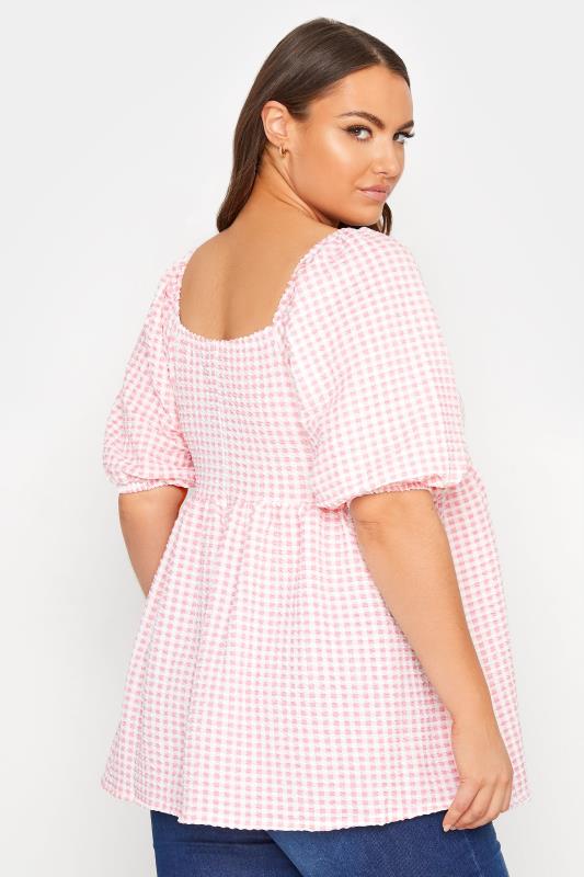 LIMITED COLLECTION Pink Gingham Milkmaid Top | Yours Clothing 3