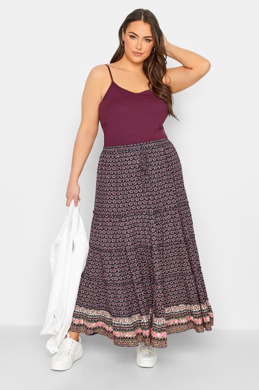 YOURS Plus Size Navy Blue Paisley Print Gypsy Maxi Skirt | Yours Clothing 3