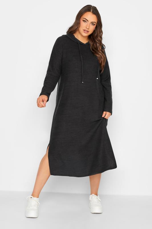 Plus Size  YOURS Curve Black Soft Touch Hoodie Dress