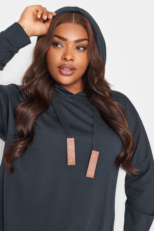 YOURS Plus Size Navy Blue Embellished Tie Hoodie | Yours Clothing 5