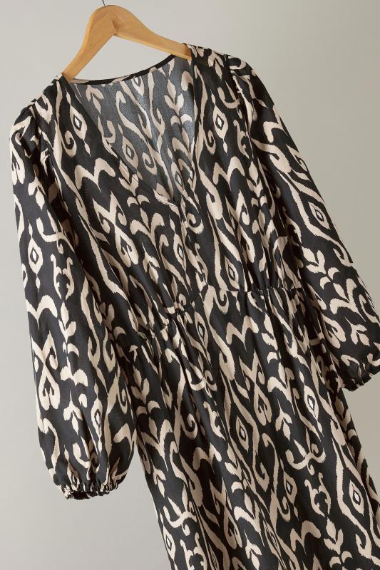 EVANS Plus Size Black & Brown Ikat Print Midi Dress | Evans 7