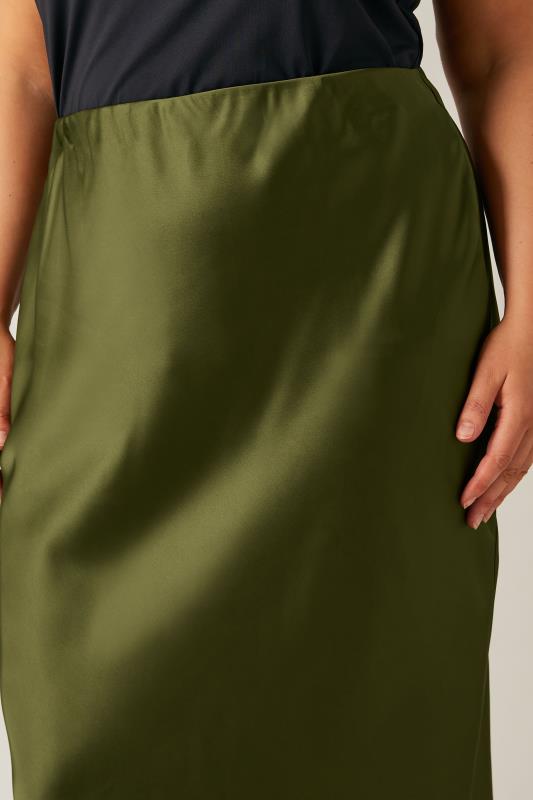 EVANS Plus Size Khaki Green Midi Satin Skirt | Evans  5