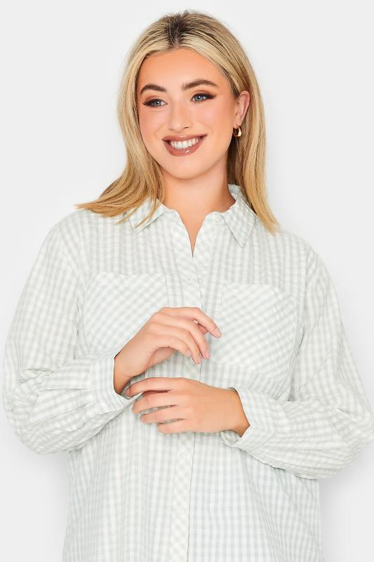 YOURS PETITE Plus Size Sage Green Gingham Pocket Shirt | Yours Clothing 4