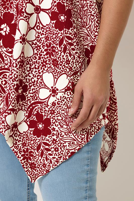 YOURS Plus Size Red Floral Hanky Hem Top | Yours Clothing 4