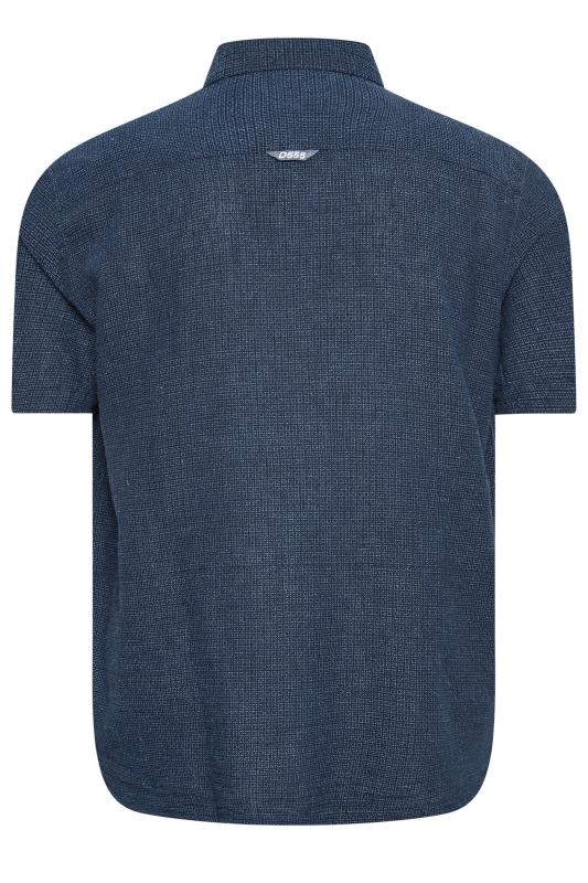 D555 Big & Tall Navy Blue Woven Square Print Linen Mix Short Sleeve Shirt | BadRhino 4