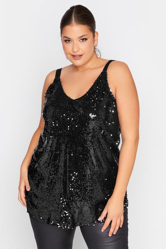  YOURS LONDON Curve Black Sequin Cami Top