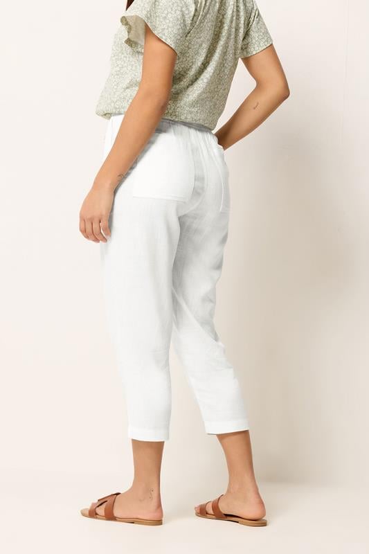 M&Co Petite White Linen Cropped Trousers | M&Co 2