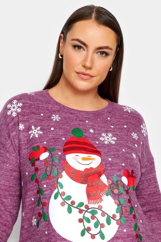 YOURS Plus Size Purple Snowman Print Soft Touch Christmas Jumper | Yours Clothing 4