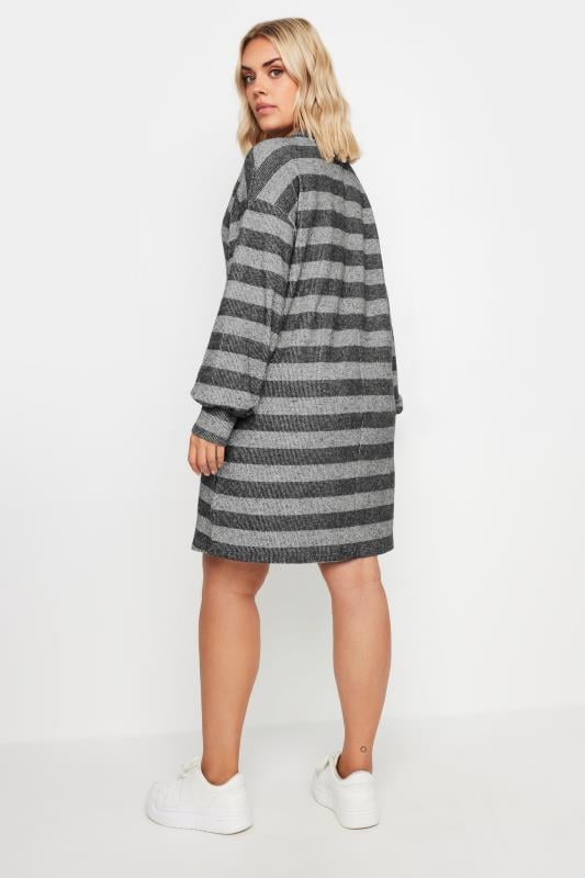 YOURS Plus Size Grey Stripe Soft Touch Jumper | Yours Clothing 3