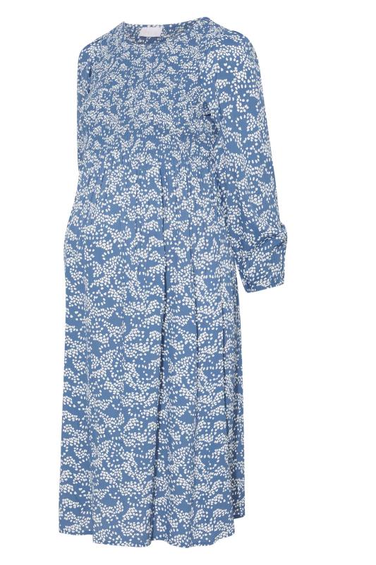 BUMP IT UP MATERNITY Plus Size Blue Ditsy Print Shirred Smock Dress | Yours Clothing 6