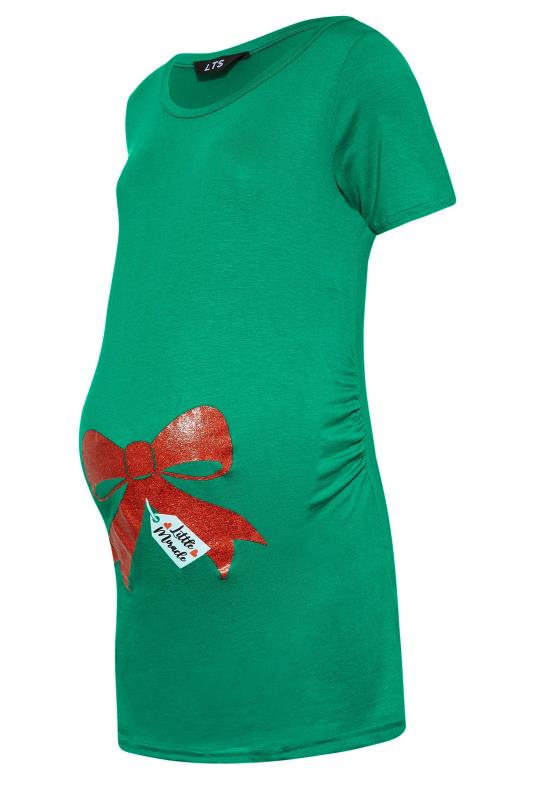 LTS Tall Maternity Green & Red Bow Print 'Little Miracle' Christmas T-shirt | Long Tall Sally 6