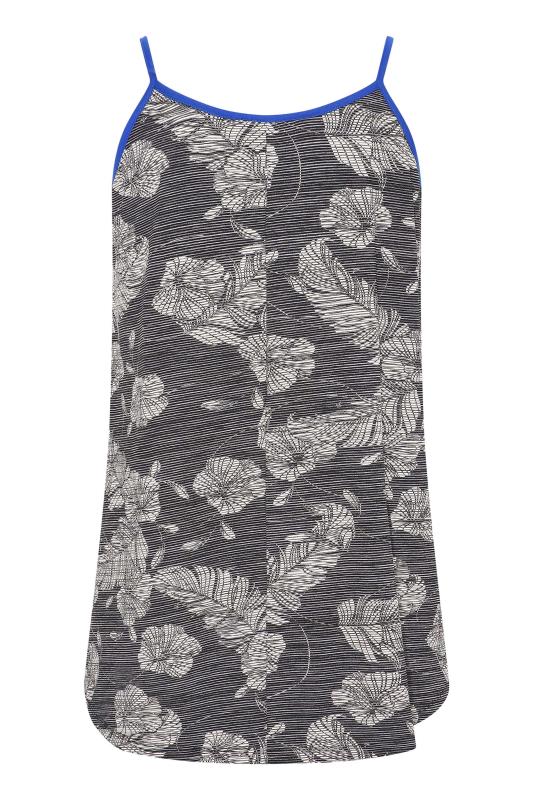 Curve Black Floral Stripe Print Contrast Blue Strap Vest Top 7