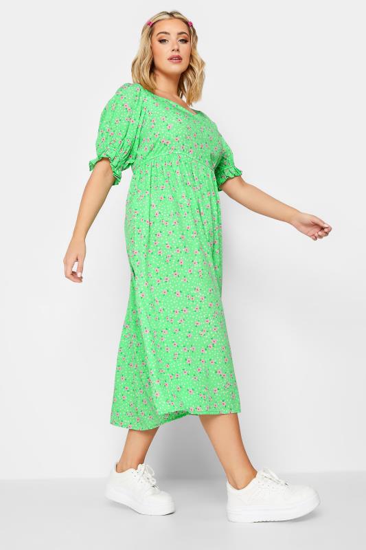 LIMITED COLLECTION Plus Size Green Floral Print Sweetheart Dress | Yours Clothing 2