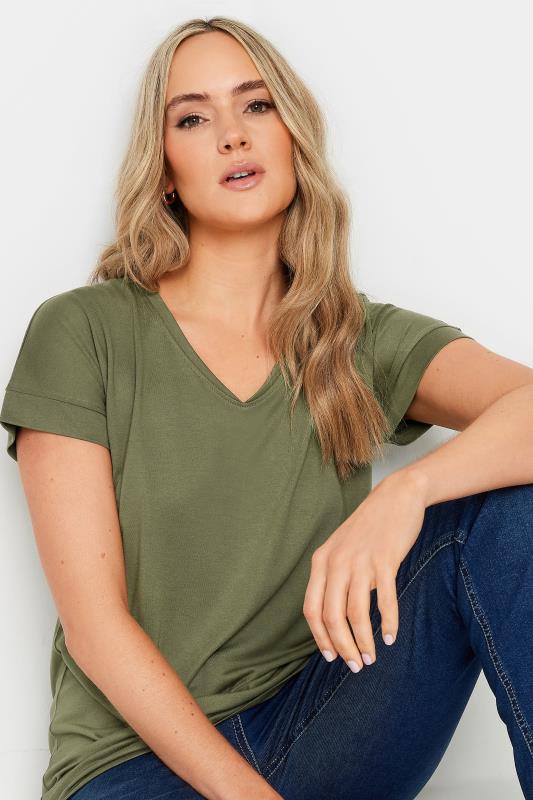 LTS PREMIUM Tall Women's Khaki Green V-Neck T-Shirt | Long Tall Sally 4