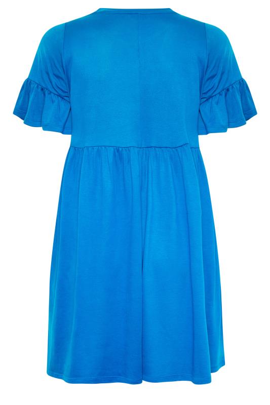YOURS Plus Size Cobalt Blue Frill Sleeve Smock Dress | Yours Clothing 7