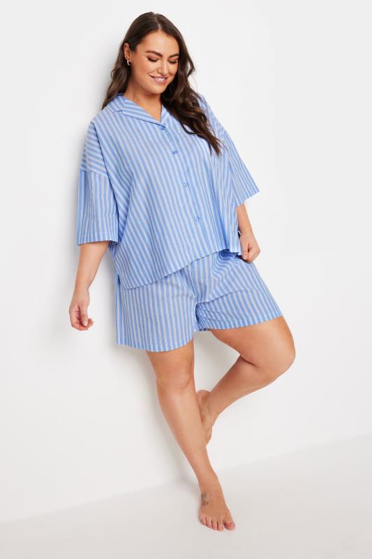 YOURS Plus Size Blue Stripe Pyjama Shorts | Yours Clothing 6