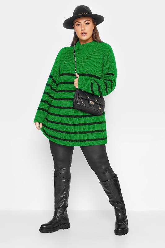 YOURS LUXURY Plus Size Green Stripe High Neck Jumper | Yours Clothing 3