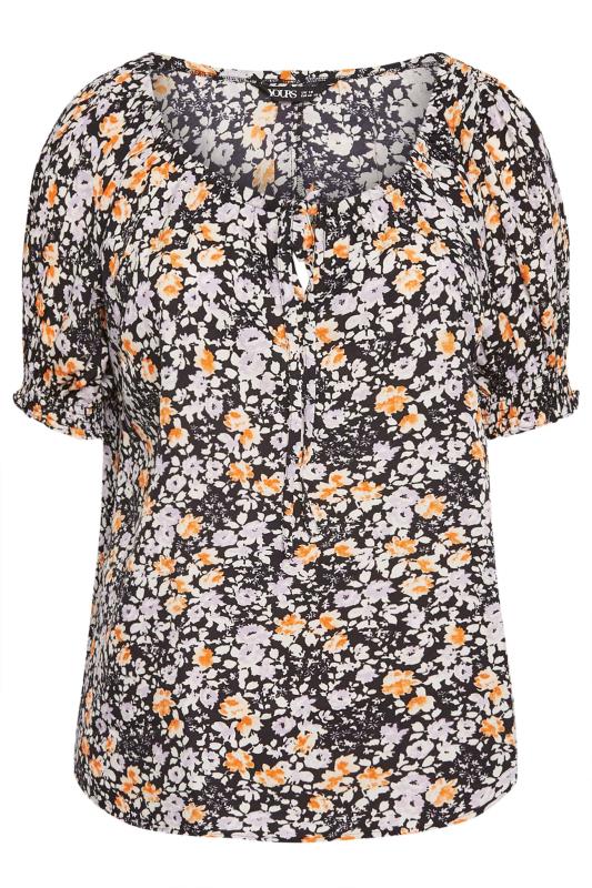 YOURS Plus Size Black & Orange Floral Print Tie Front Top | Yours Clothing 6