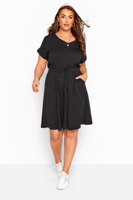 Plus Size Black Cotton T-Shirt Dress | Yours Clothing  1