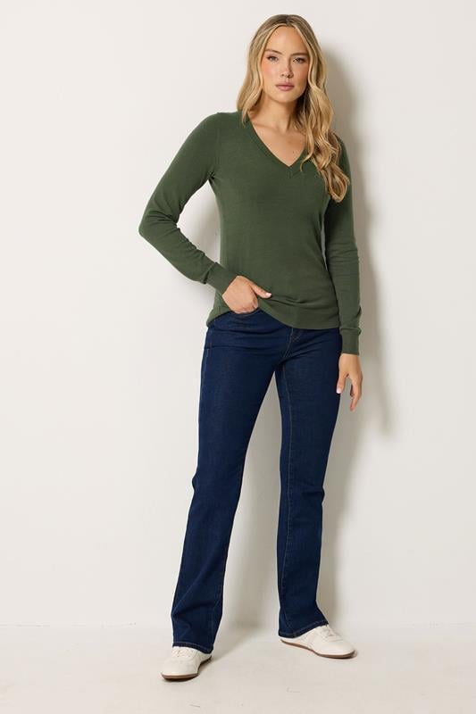 LTS Tall Olive Green Knit V-Neck Jumper | Long Tall Sally 1
