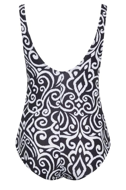 YOURS Plus Size Black & White Abstract Print Tummy Control Swimsuit | Yours Clothing 8