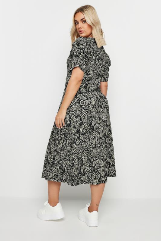 YOURS Plus Size Black Paisley Print Textured Milkmaid Dress | Yours Clothing  3