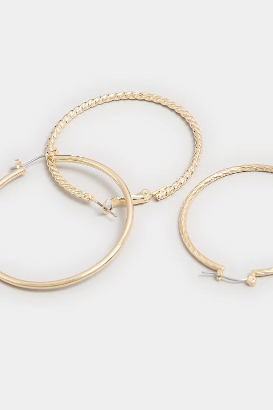 3 PACK Gold Twisted Hoop Earrings | Yours Clothing  3