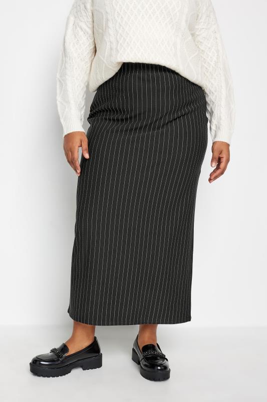 LIMITED COLLECTION Plus Size Black Pinstripe Maxi Skirt | Yours Clothing 1