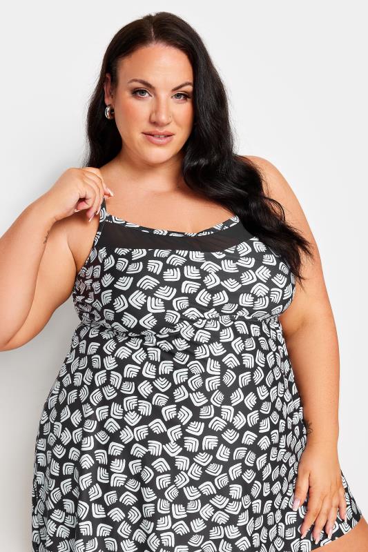 YOURS Plus Size Black Abstract Print Tummy Control Swimdress | Yours Clothing 5