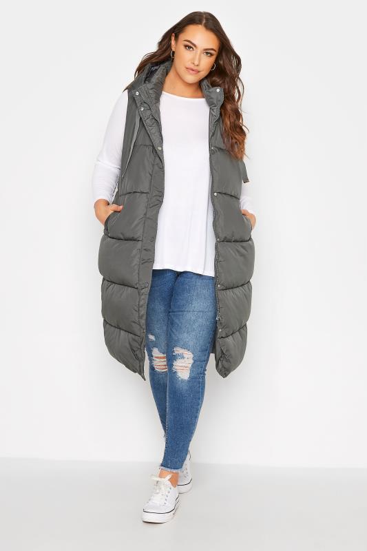 Curve Grey Maxi Panelled Puffer Gilet 1