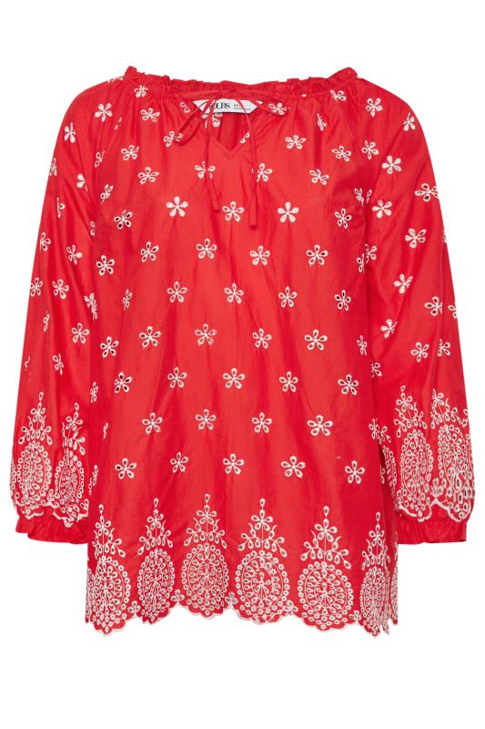 YOURS Plus Size Red & White Broderie Anglaise Blouse | Yours Clothing 5
