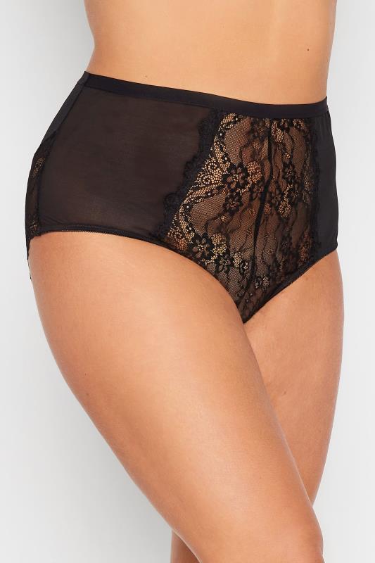 Curve Black Lace Front High Waisted Knickers | Yours Clothing 1