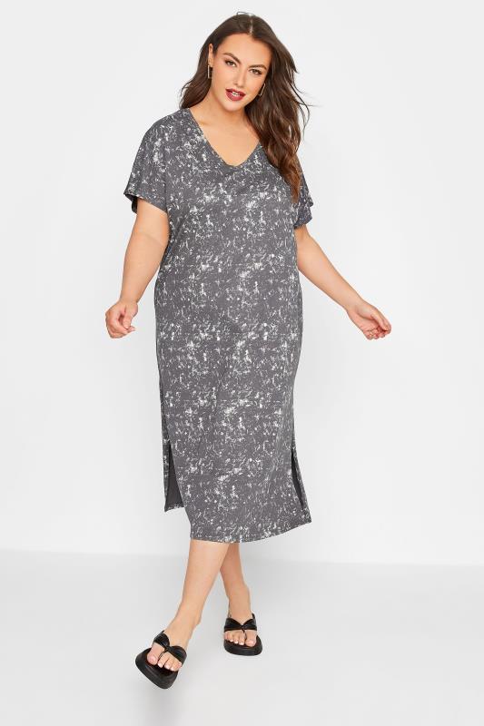 LIMITED COLLECTION Plus Size Grey Acid Wash Side Split T-Shirt Dress | Yours Clothing 2
