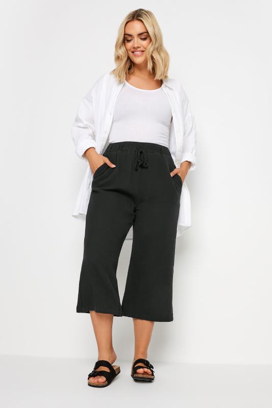 YOURS Plus Size Black Cheesecloth Culottes | Yours Clothing 2